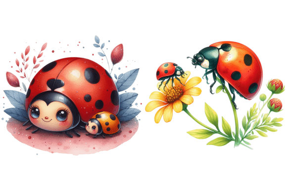 Adorable Art for Family & Kids: The 2 Mom Baby Ladybug Watercolour Bundle