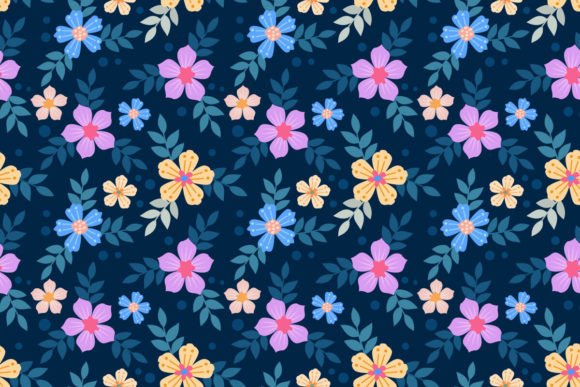 Beautiful Blooming Flowers on Blue Color: A Seamless Pattern for Creatives