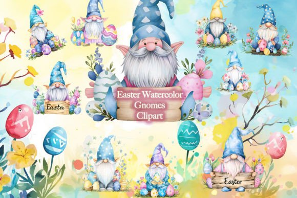 Charming Easter Watercolour Gnomes Clipart Bundle
