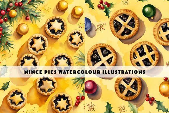 Christmas Mice Pies Watercolour Painting: Festive Digital Art