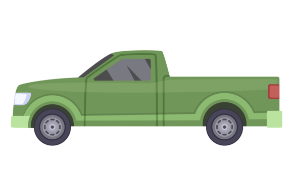 Green Pickup Truck Side View Icon: A Bold Design Asset
