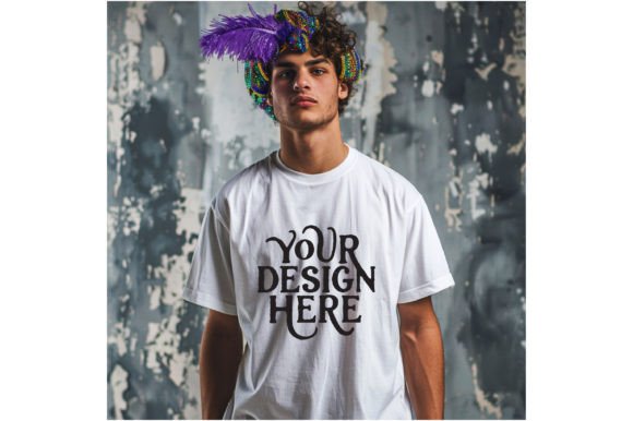 Mardi Gras Man White Color Empty T-Shirt Mockup