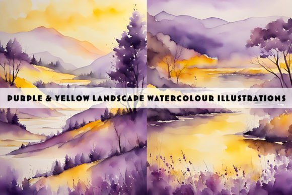 Purple and Yellow Landscape Watercolour: A Creative Asset