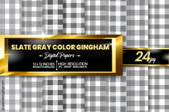 Slate Gray Color Gingham Digital Papers for Your Projects