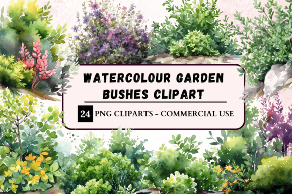 Watercolour Garden Bushes Clipart: Soft Botanicals for Modern Designs