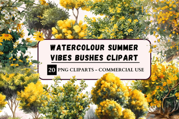 Watercolour Summer Vibes Bushes Clipart for Creative Projects